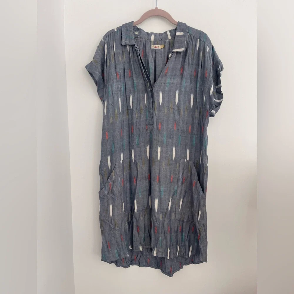 Faherty Ikat Easy Tunic Dress 100% Viscose Boho Beach Coverup Pockets Size L - Picture 3 of 7